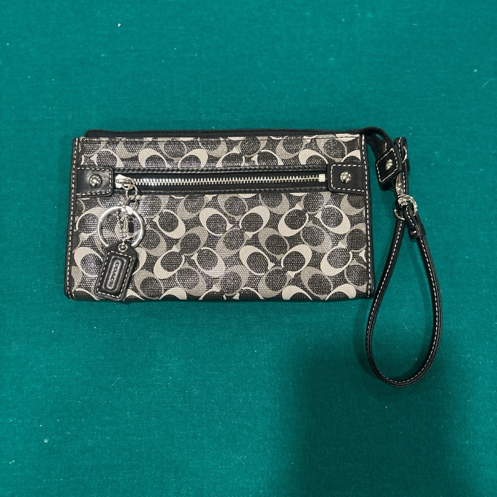 Coach Signature Canvas Black Wristlet Wallet